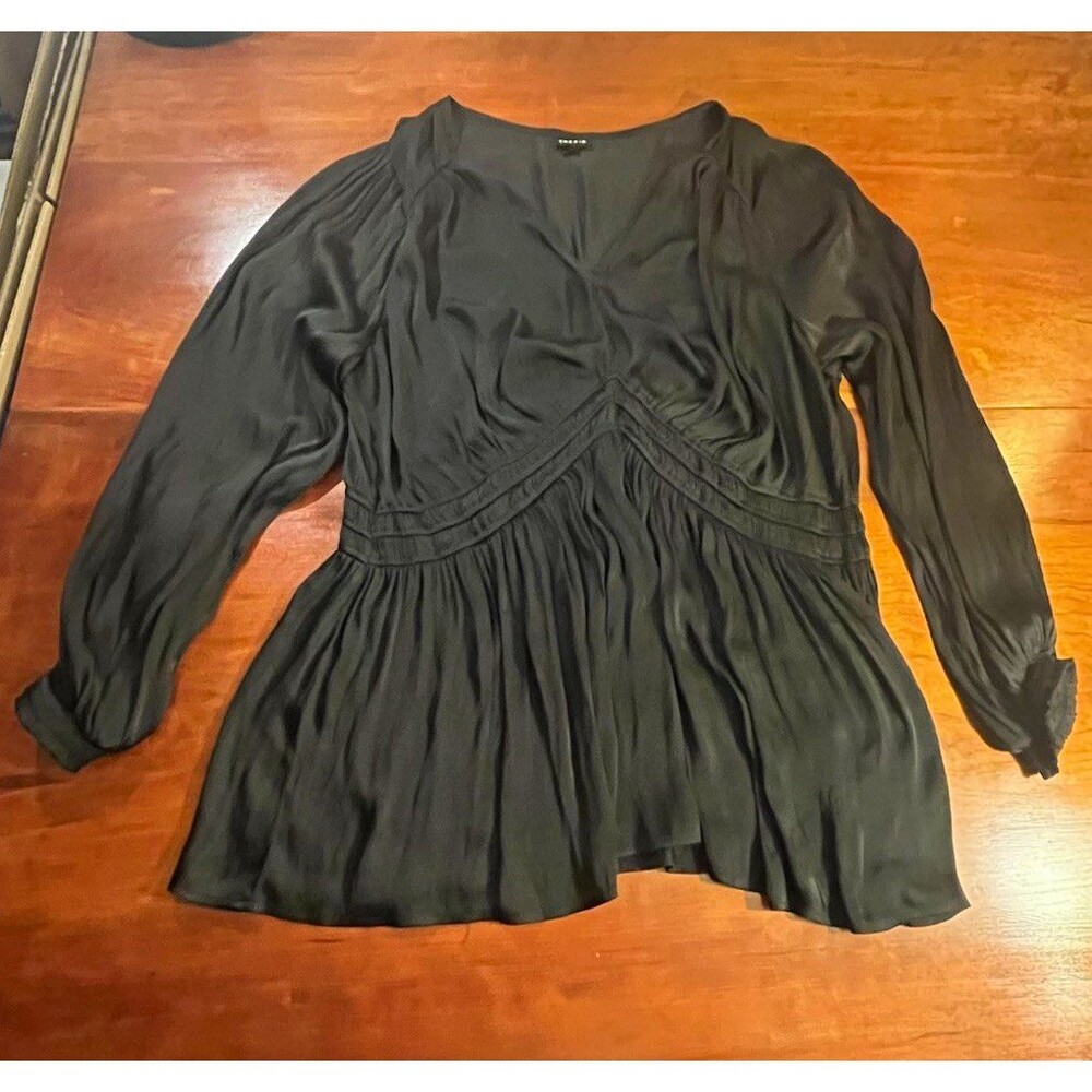 Torrid Black Chiffon V-Neck Smocked Balloon Sleeve Blouse Top Sz 3 Holiday